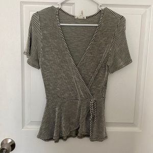 Olive Green/White Striped Wrap Shirt
